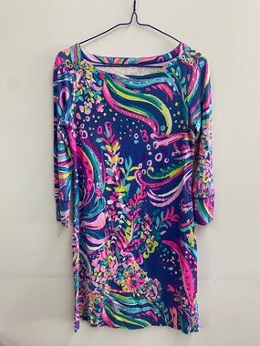 Lilly Pulitzer Blue Multicolor Swirl Boatneck Dress